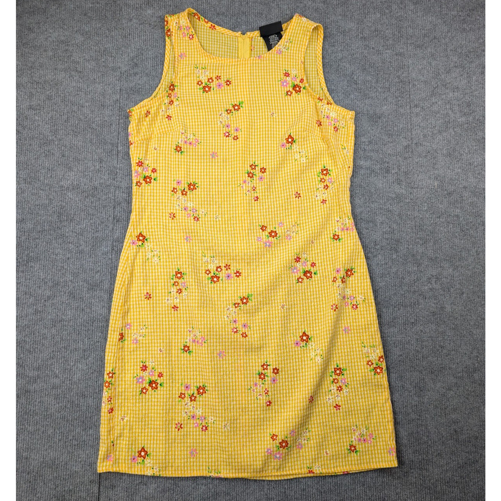 Vintage No Boundaries Mini Dress Womens XL Yellow Gingham Plaid 90s Floral Y2K